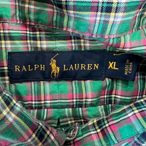 Polo Ralph Lauren Long Sleeve Button Down Shirt Mens XL Tartan Plaid Green Pink - Picture 4 of 8
